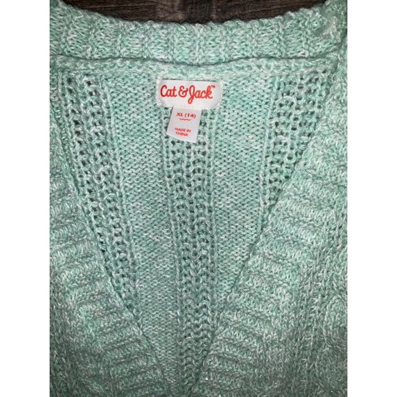 Cat & Jack Girls Open Front Sweater Cardigan Mint Green Soft Knit sz XL 14 - Picture 3 of 4